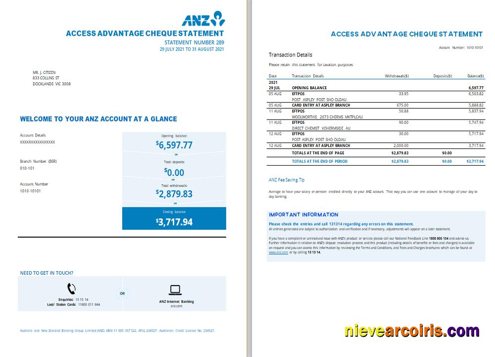 Australia ANZ proof of address bank statement.1